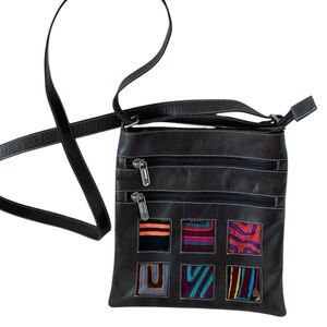 Arte Kuna Columbian Artisan Leather Mola/Appliquéd Crossbody/Shoulder Bag